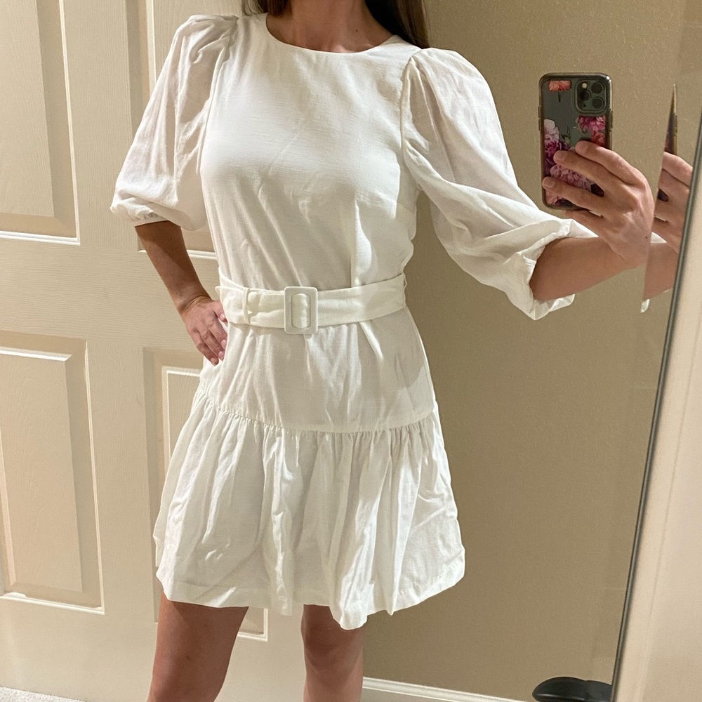 BNWT Ann Taylor White Belted Dress Sz2